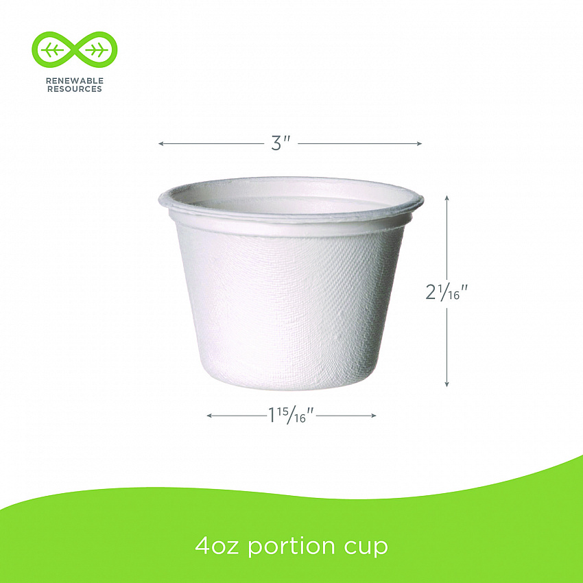 Vanguard Renewable and Compostable Sugarcane Portion Cups, 4 oz, White, 1,000/Carton (EPSPC4NFA)