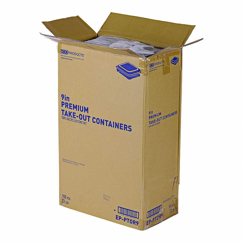100% Recycled Content 9" Premium Take Out Containers, 42 oz, 9 x 8.8 x 1.6, Black/Clear, Plastic, 50/Pack, 3 Packs/Carton (EPPTOR9)