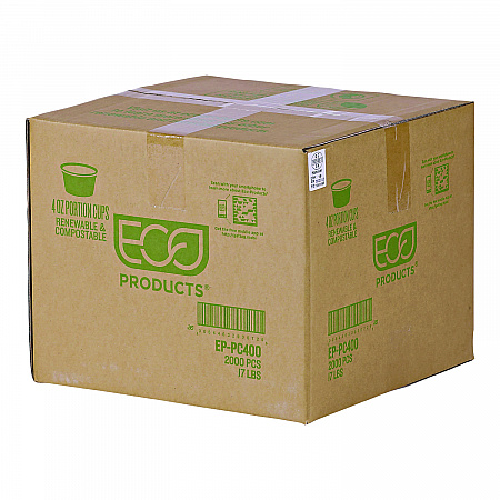 Renewable and Compostable Portion Cups, 4 oz, Plastic, Clear, 100/Pack, 20 Packs/Carton (EPPC400)