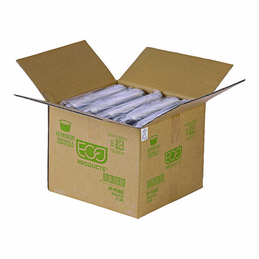 Renewable and Compostable Portion Cups, 4 oz, Plastic, Clear, 100/Pack, 20 Packs/Carton (EPPC400)