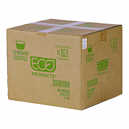 Renewable and Compostable Portion Cups, 2 oz, Plastic, Clear, 100/Pack, 20 Packs/Carton (EPPC200)