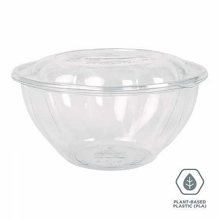 Renewable and Compostable Salad Bowls with Lids, 32 oz, Clear, Plastic, 50/Pack, 3 Packs/Carton (EPSB32)
