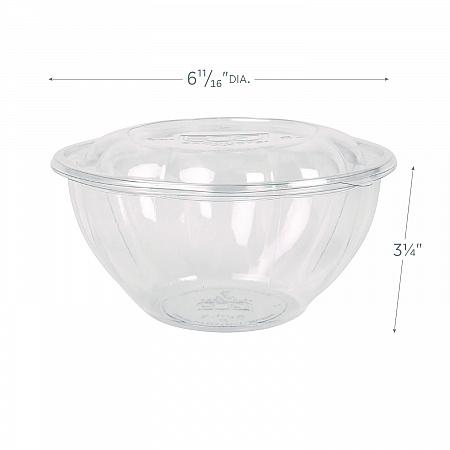 Renewable and Compostable Salad Bowls with Lids, 32 oz, Clear, Plastic, 50/Pack, 3 Packs/Carton (EPSB32)