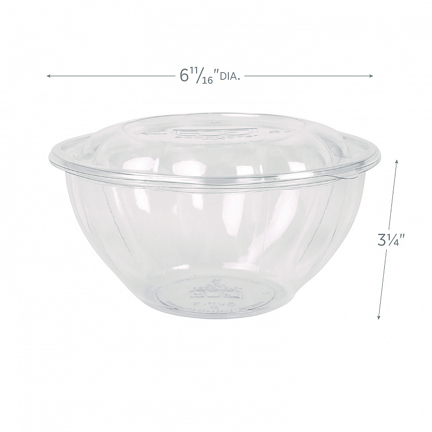 Renewable and Compostable Salad Bowls with Lids, 32 oz, Clear, Plastic, 50/Pack, 3 Packs/Carton (EPSB32)