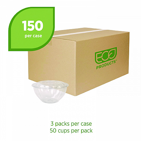 Renewable and Compostable Salad Bowls with Lids, 32 oz, Clear, Plastic, 50/Pack, 3 Packs/Carton (EPSB32)