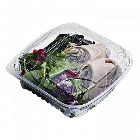 Renewable and Compostable Clear Clamshell Hinged Food Containers, 8 x 8 x 3, Plastic, 80/Pack, 2 Packs/Carton (EPLC81)