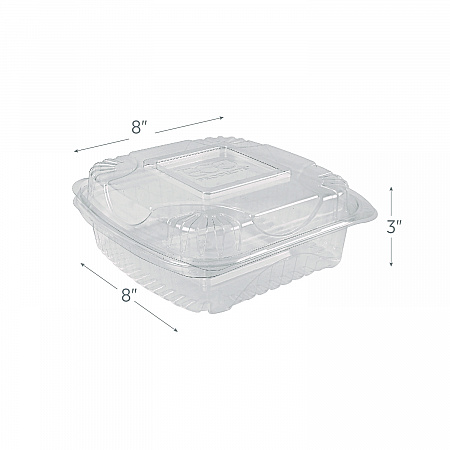 Renewable and Compostable Clear Clamshell Hinged Food Containers, 8 x 8 x 3, Plastic, 80/Pack, 2 Packs/Carton (EPLC81)