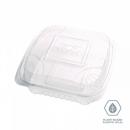 Renewable and Compostable Clear Clamshell Hinged Food Containers, 8 x 8 x 3, Plastic, 80/Pack, 2 Packs/Carton (EPLC81)