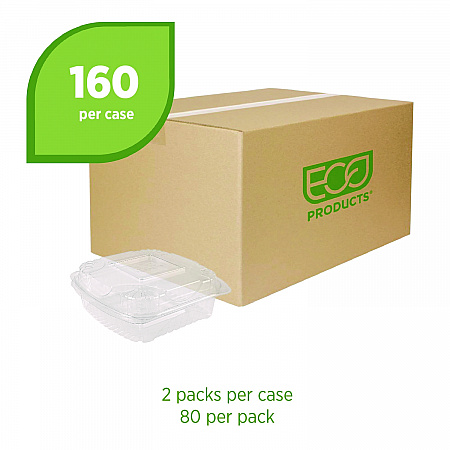 Renewable and Compostable Clear Clamshell Hinged Food Containers, 8 x 8 x 3, Plastic, 80/Pack, 2 Packs/Carton (EPLC81)