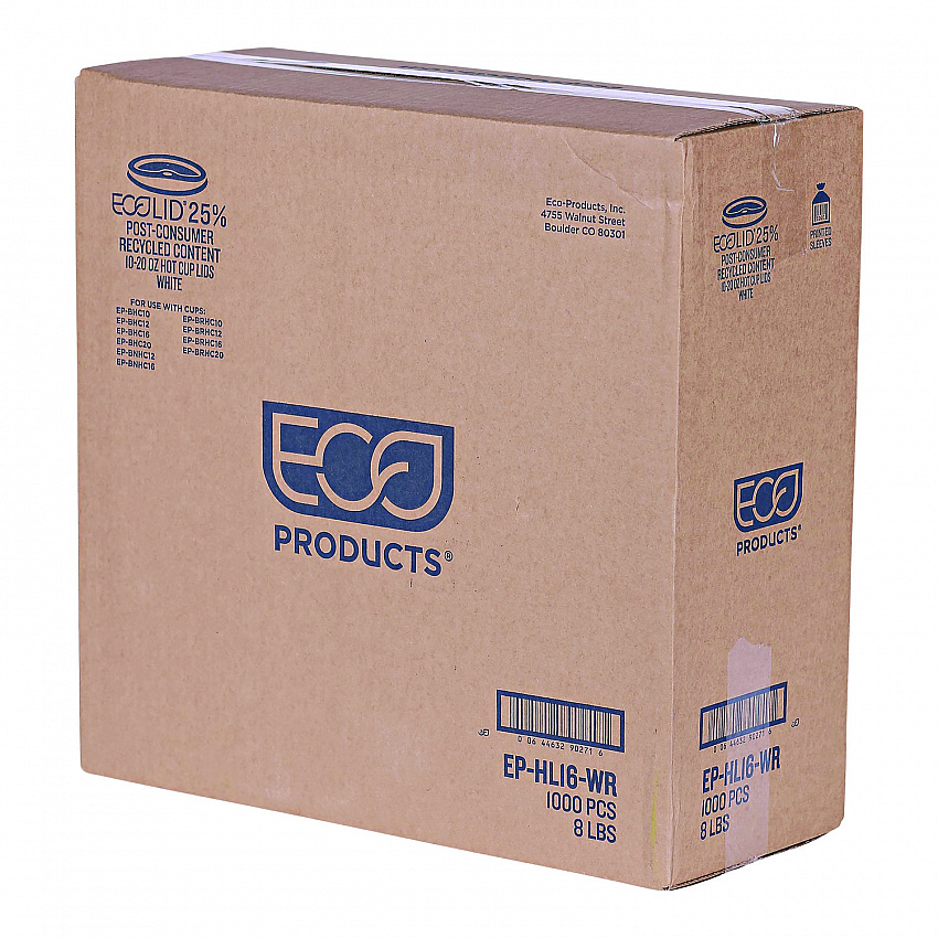 EcoLid 25% Recycled Content Hot Cup Lid, Fits 10 oz to 20 oz Hot Cups, Plastic, White, 100/Pack, 10 Packs/Carton (EPHL16WR)