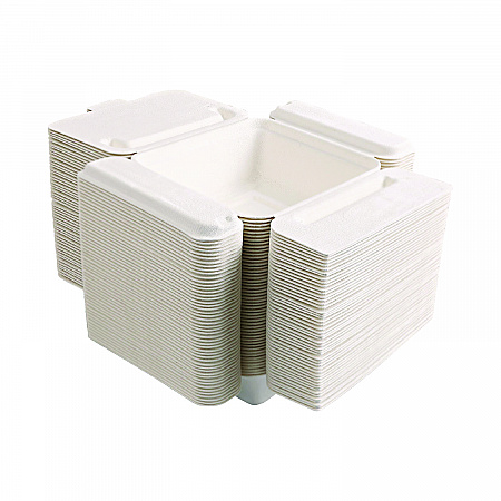 Vanguard Folia Renewable and Compostable Take-Out Container, 3 Compartments, 22 oz, 5.39 x 5.94 x 2, White, Sugarcane, 300/CT (EPFSC22NFA)