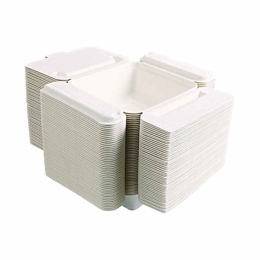 Vanguard Folia Renewable and Compostable Take-Out Container, 3 Compartments, 22 oz, 5.39 x 5.94 x 2, White, Sugarcane, 300/CT (EPFSC22NFA)