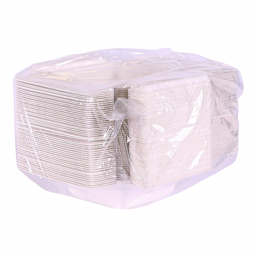 Vanguard Folia Renewable and Compostable Take-Out Container, 3 Compartments, 22 oz, 5.39 x 5.94 x 2, White, Sugarcane, 300/CT (EPFSC22NFA)