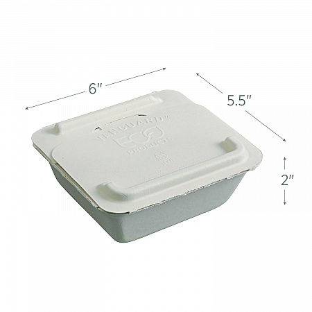 Vanguard Folia Renewable and Compostable Take-Out Container, 3 Compartments, 22 oz, 5.39 x 5.94 x 2, White, Sugarcane, 300/CT (EPFSC22NFA)