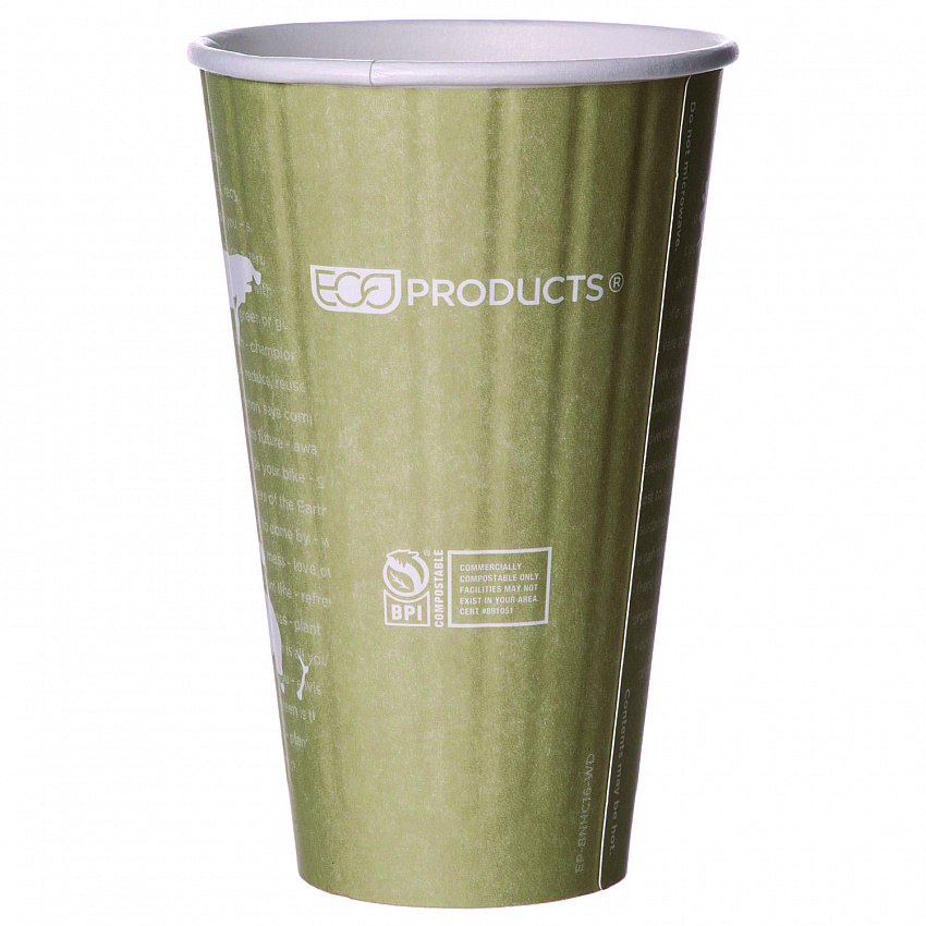 World Art Renewable and Compostable Insulated Hot Cups, 16 oz, Paper, Brown/White, 40/Pack, 15 Packs/Carton (EPBNHC16WD)