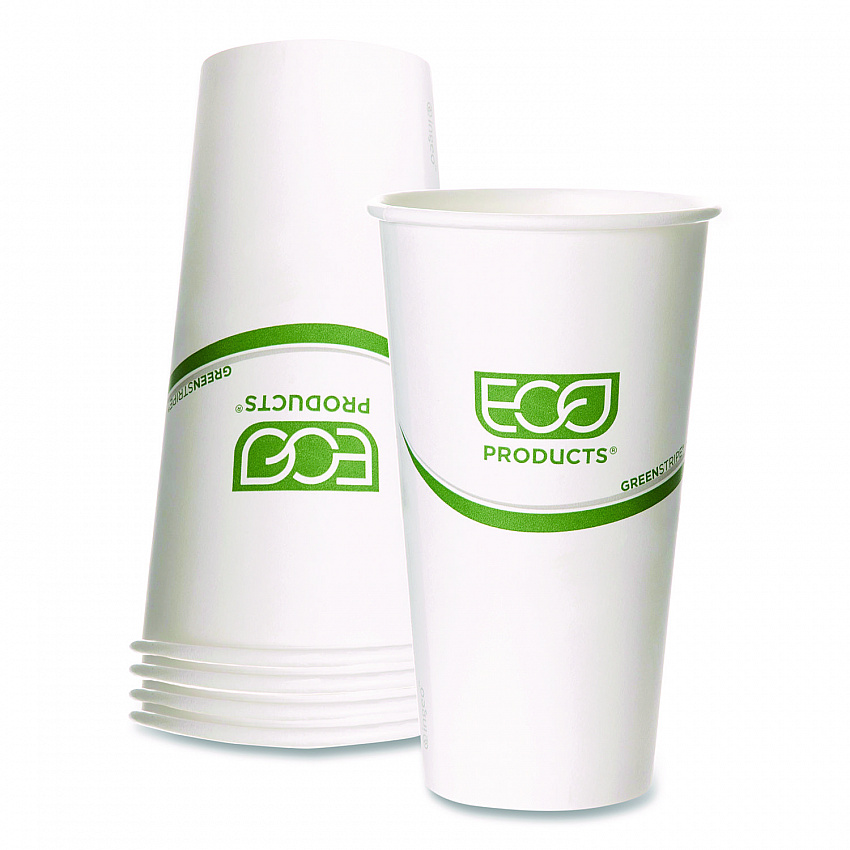GreenStripe Hot Cups, 20 oz, Paper, White, 50/Pack, 20 Packs/Carton (EPBHC20GS)