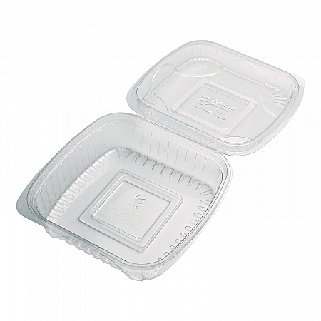 Renewable and Compostable Clear Clamshell Hinged Food Containers, 8 x 8 x 3, Plastic, 80/Pack, 2 Packs/Carton (EPLC81)