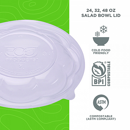 Renewable and Compostable Lids, Fits 24, 32 and 48 oz Salad Bowls, Clear, Plastic, 300/Carton (EPSBLID)