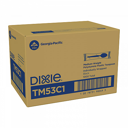 Mediumweight Polystyrene Wrapped Cutlery, Spoon, Plastic, Black, 1,000/Carton (TM53C1)