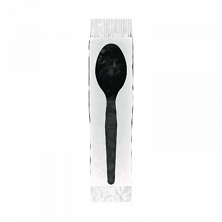 Mediumweight Polystyrene Wrapped Cutlery, Spoon, Plastic, Black, 1,000/Carton (TM53C1)