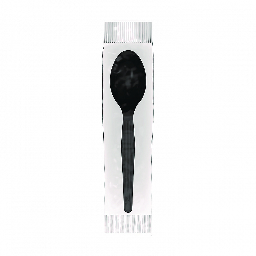 Mediumweight Polystyrene Wrapped Cutlery, Spoon, Plastic, Black, 1,000/Carton (TM53C1)