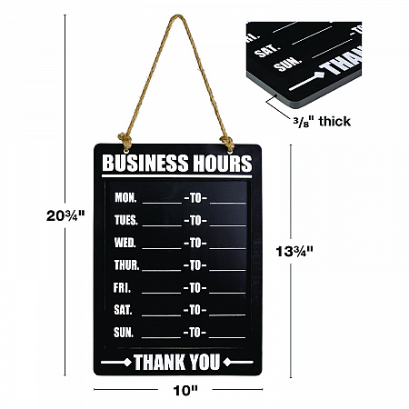 Business Hours Indoor/Outdoor Hanging Chalkboard, 10 x 0.38 x 20.75, Black/White (EGPHD0311AS)