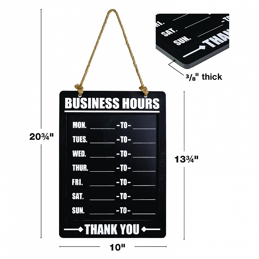 Business Hours Indoor/Outdoor Hanging Chalkboard, 10 x 0.38 x 20.75, Black/White (EGPHD0311AS)