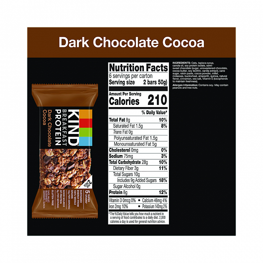 Breakfast Protein Bars, Dark Chocolate Cocoa, 1.76 oz Two-Bar Packs, 6/Box (PHW41936)