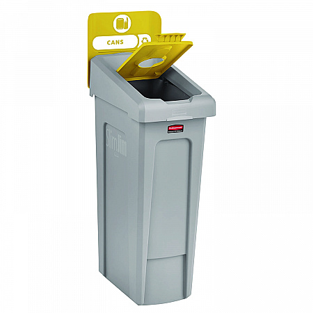 Slim Jim Recycling Station Kit, 1-Stream Bottles and Cans, 23 gal, Plastic, Yellow/Gray (2185052)