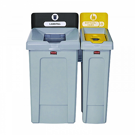Slim Jim Recycling Station Kit, 1-Stream Bottles and Cans, 23 gal, Plastic, Yellow/Gray (2185052)