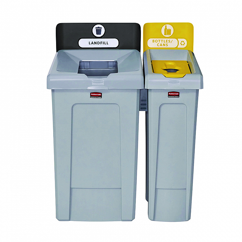 Slim Jim Recycling Station Kit, 1-Stream Bottles and Cans, 23 gal, Plastic, Yellow/Gray (2185052)