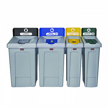 Slim Jim Recycling Station Kit, 1-Stream Bottles and Cans, 23 gal, Plastic, Yellow/Gray (2185052)