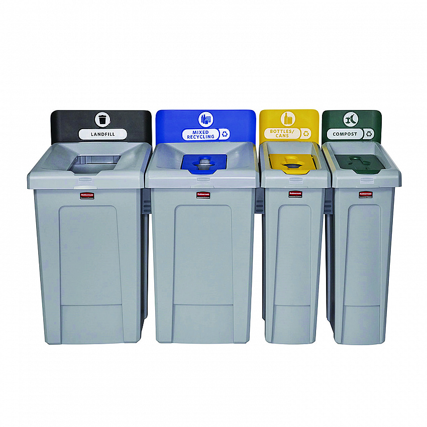 Slim Jim Recycling Station Kit, 1-Stream Bottles and Cans, 23 gal, Plastic, Yellow/Gray (2185052)