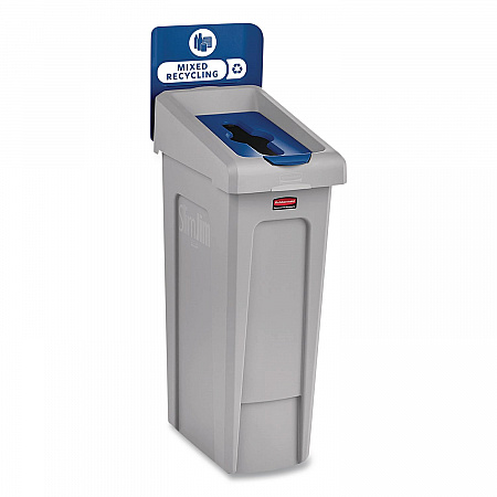 Slim Jim Recycling Station Kit, 1-Stream Mixed Recycling, 23 gal, Plastic, Gray/Blue (2185055)