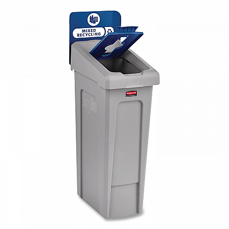 Slim Jim Recycling Station Kit, 1-Stream Mixed Recycling, 23 gal, Plastic, Gray/Blue (2185055)