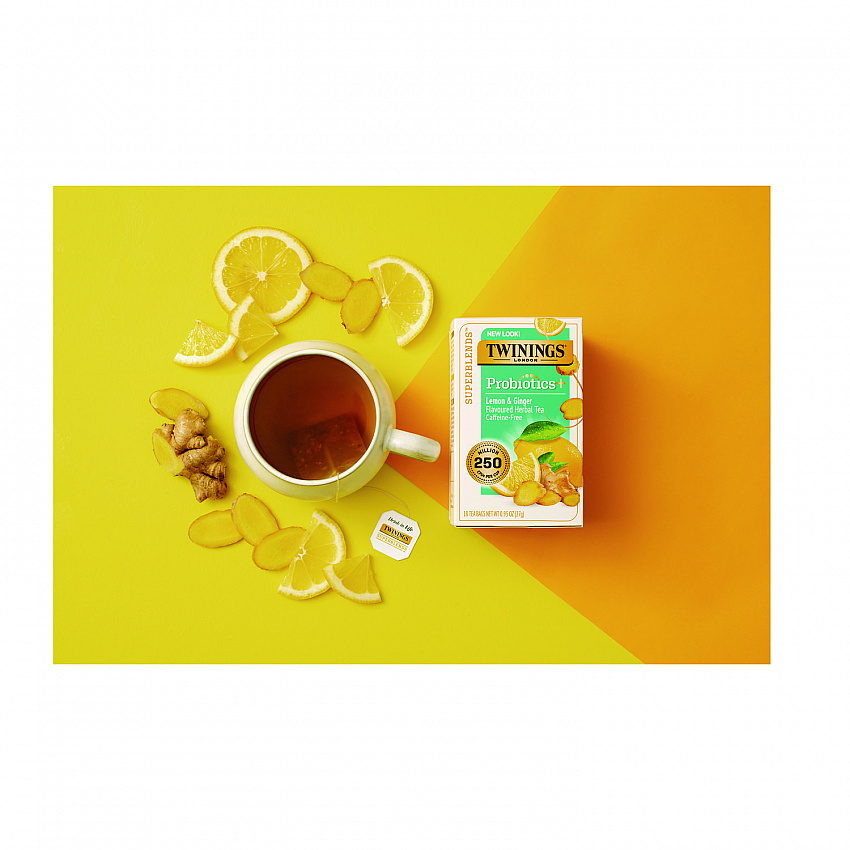 Probiotics Lemon and Ginger Herbal Tea Bags, 0.05 oz, 18/Box (TNA95223)