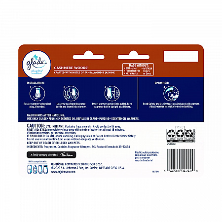 Plugins Scented Oil Refill, Cashmere Woods, 0.67 oz, 7/Pack (350769)