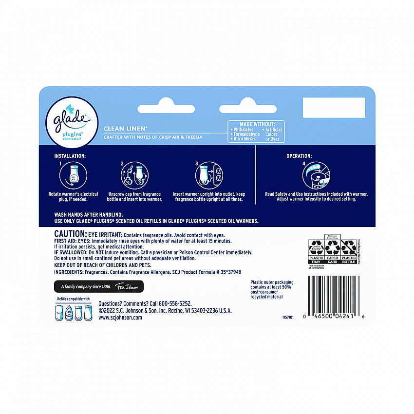 Plugins Scented Oil Refill, Clean Linen, 0.67, 7/Pack (350781)