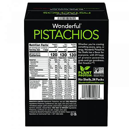 No Shells Roasted and Salted Pistachios Variety Pack, Assorted Flavors, 0.75 oz Bag, 24/Carton (PAR70086)