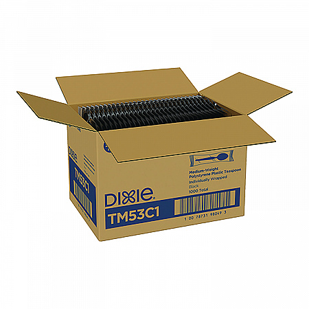 Mediumweight Polystyrene Wrapped Cutlery, Spoon, Plastic, Black, 1,000/Carton (TM53C1)
