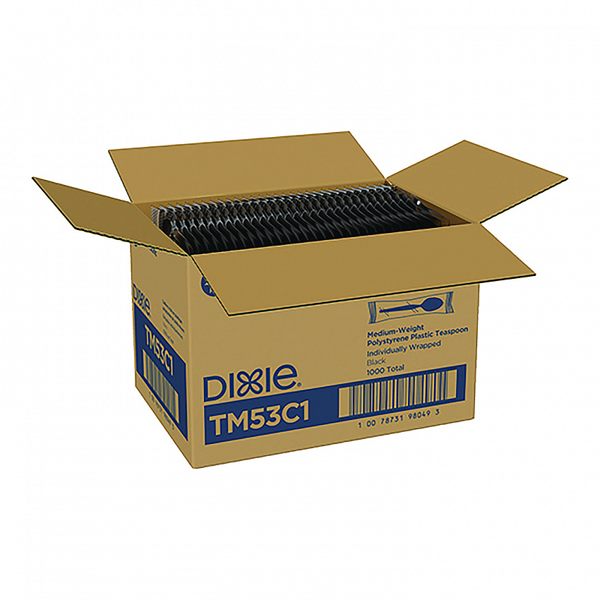 Mediumweight Polystyrene Wrapped Cutlery, Spoon, Plastic, Black, 1,000/Carton (TM53C1)