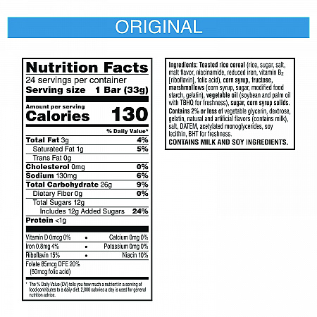 Rice Krispies Treats Homestyle Original Cereal Bar, 1.16 Bar, 24/Box (KEE27140)