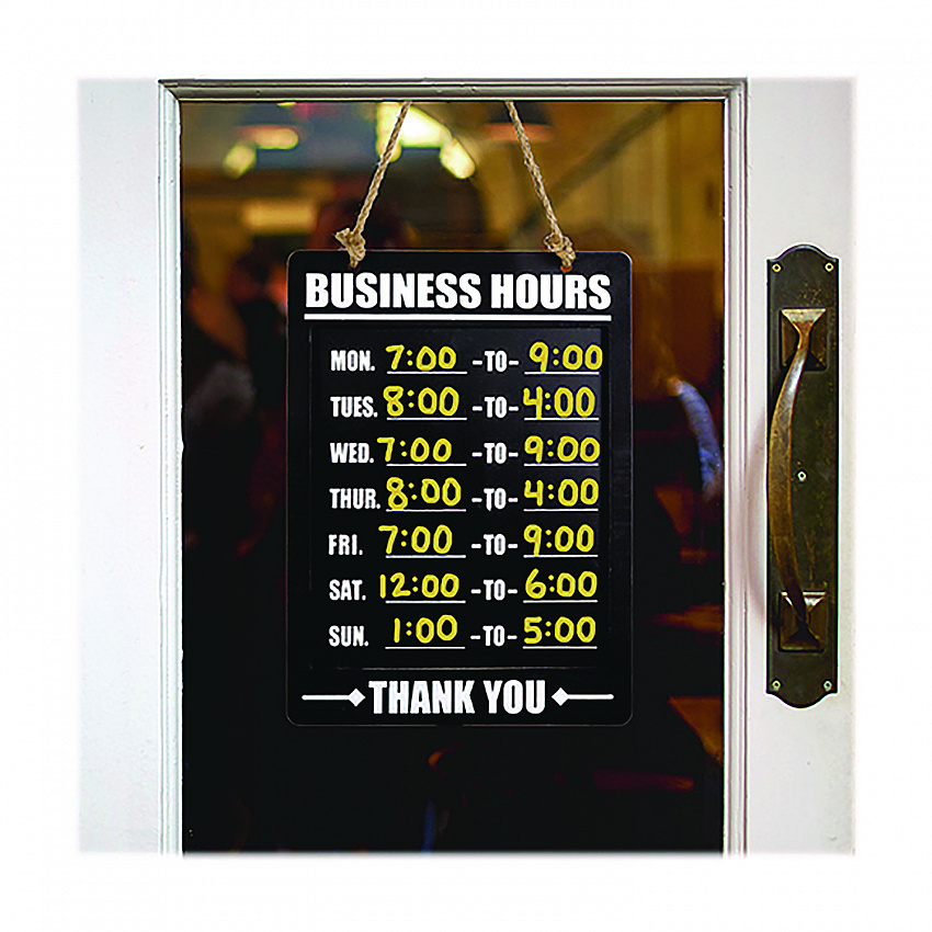 Business Hours Indoor/Outdoor Hanging Chalkboard, 10 x 0.38 x 20.75, Black/White (EGPHD0311AS)