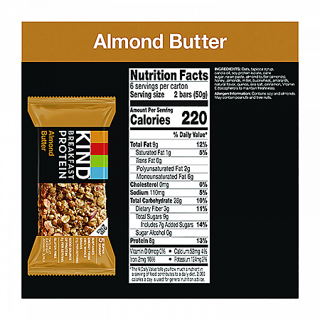 Breakfast Protein Bars, Almond Butter, 1.76 oz Two-Bar Packs, 6/Box (PHW41935)