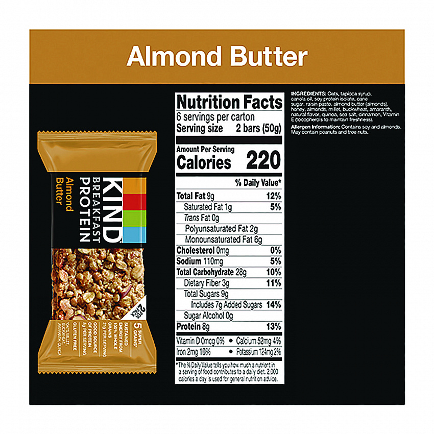 Breakfast Protein Bars, Almond Butter, 1.76 oz Two-Bar Packs, 6/Box (PHW41935)