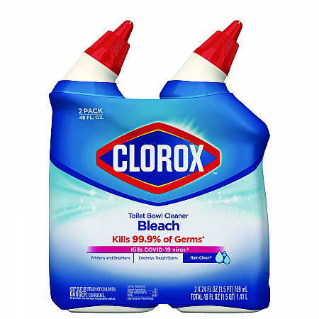 Disinfecting Toilet Bowl Cleaner with Bleach, Rain Clean Scent, 24 oz Bottle, 2/Pack (30924)