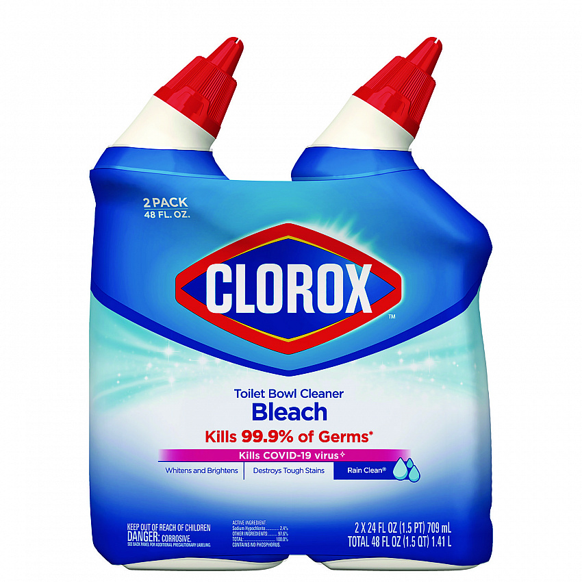 Disinfecting Toilet Bowl Cleaner with Bleach, Rain Clean Scent, 24 oz Bottle, 2/Pack (30924)