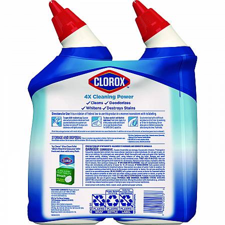 Disinfecting Toilet Bowl Cleaner with Bleach, Rain Clean Scent, 24 oz Bottle, 2/Pack (30924)