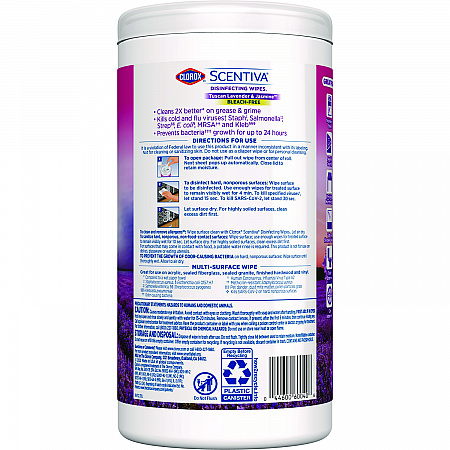Scentiva Bleach Free Cleaning Wipes, 7.75 x 7, Tuscan Lavender and Jasmine, 75/Canister (60040)