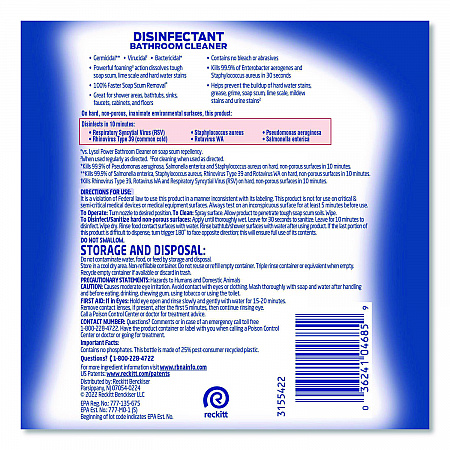 Disinfectant Bathroom Cleaner, Fresh Scent, 32 oz Spray Bottle, 12/Carton (04685CT)